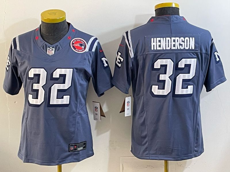 Youth 2026 New England Patriots #32 Henderson blue Throwback Limited Nike NFL Jersey style 02